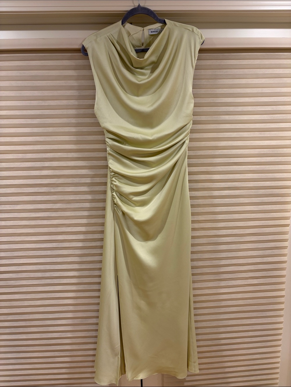 NWOT Simkhai Ruched Cowl Neck Midi Dress in Pale Green, Size US 6
